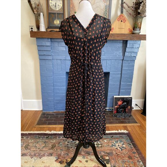 VTG 90s Y2k April Cornell S Rayon Floral Prairie Babydoll Slip Dress Sheer Beads - Picture 4 of 16